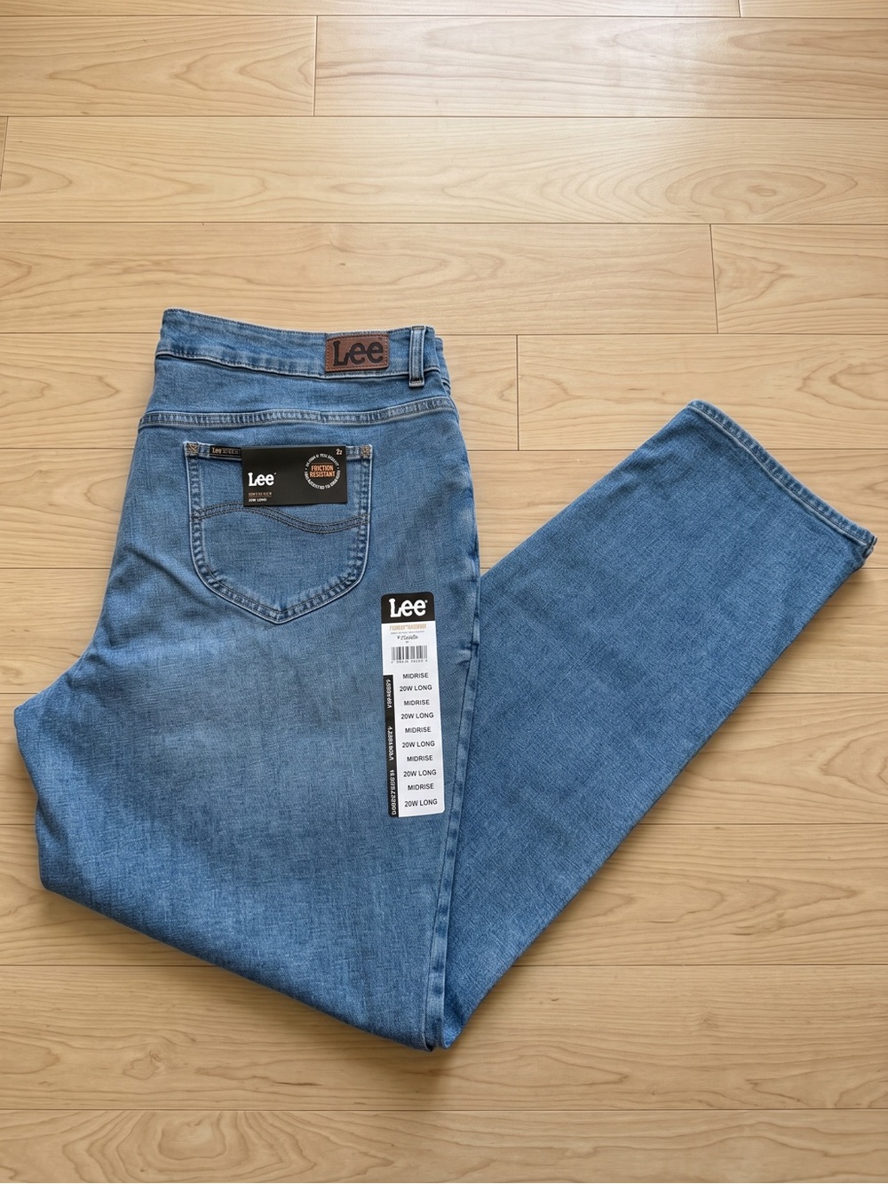 Lee Plus Size 20W Long Mid Rise Straight Leg Jeans Friction Resistant Blue